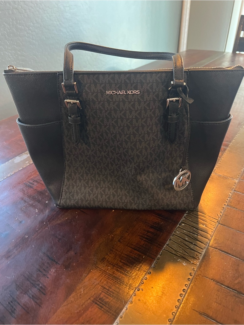 Michael Kors Charlotte Top Zip Black Signature Tote Bag